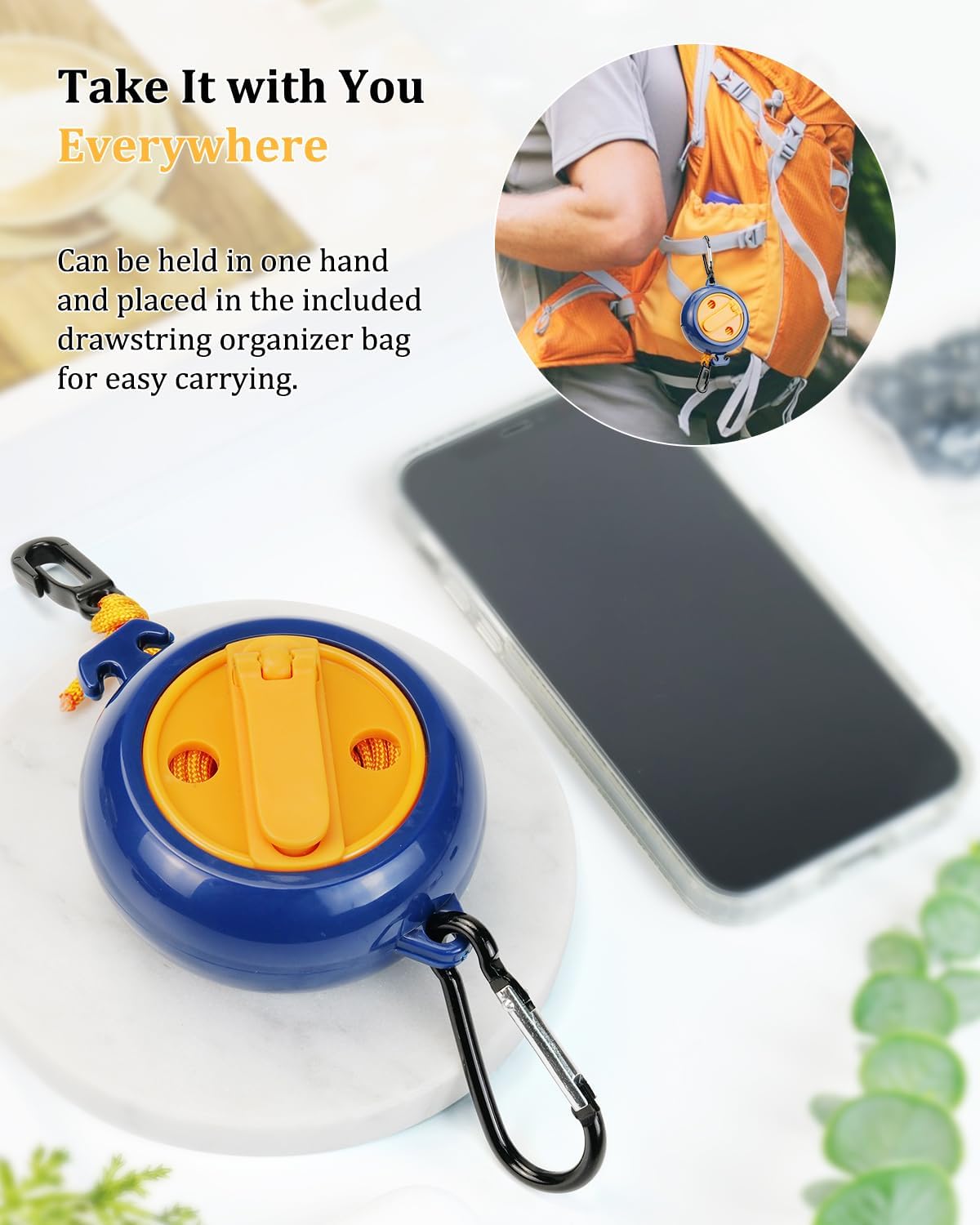 Portable Travel Clothesline, 32.8Ft Retractable Clothesline, Camping Clothes Line with 20 Clothespins & 10 Stoppers, Clothes Lines for Hanging Clothes Outside, Indoor or Outdoor (Blue-Orange)