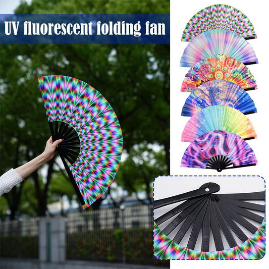33Cm Large Folding Hand Rave Fan Chinease/Japanese Gradient Colorful Reflective Foldable Fan Music Festival Fan Dance Fan Gifts