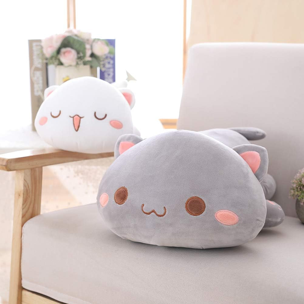Cat Stuffed Animals, Soft Cat Plush Pillow Kawaii Kitten Stuffed Animal Toy Gifts for Kids (Grey round Eyes, 13.7")