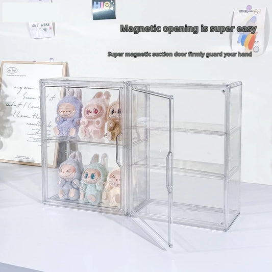1/2/3 Layers Labubu Storage Box Transparent Acrylic Display Boxes Doll Organizer Desktop Dustproof Cabinet Home Storage