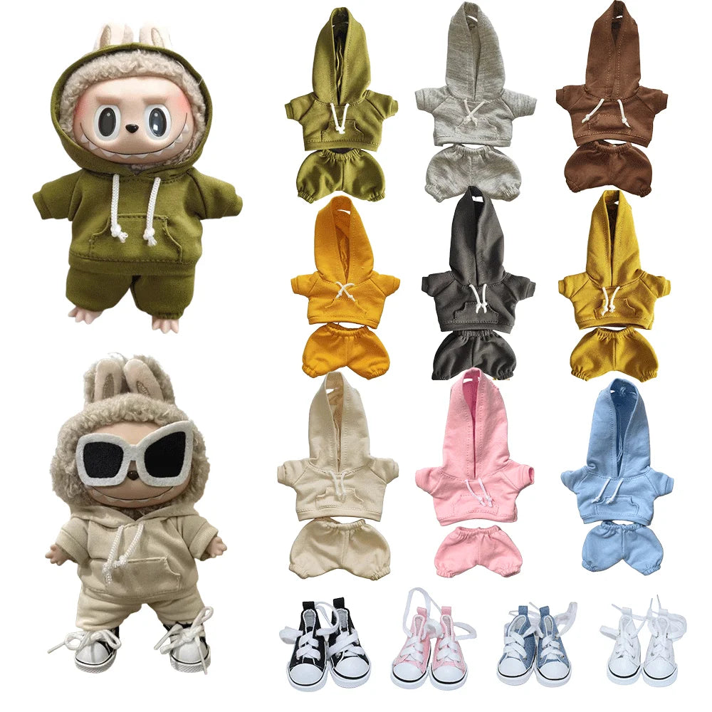 Labubu Casual Sweatsuit Set - Comfy Labubu Clothes for 15/17Cm Dolls Featuring Ribbed Hem Details