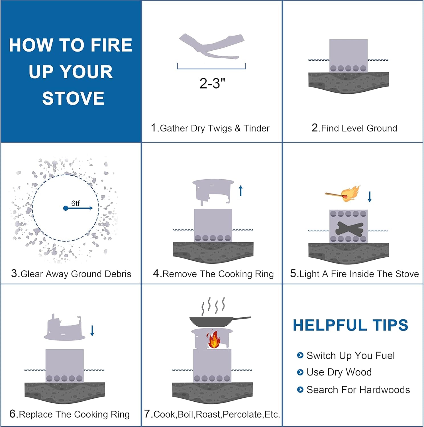 Outdoor Stainless Steel Portable Fire Pits for Outdoor Backpacking Hiking Traveling Picnic BBQ, Outdoor Wood Stove, Backpacking Stove, 4.9 Inch, Silver