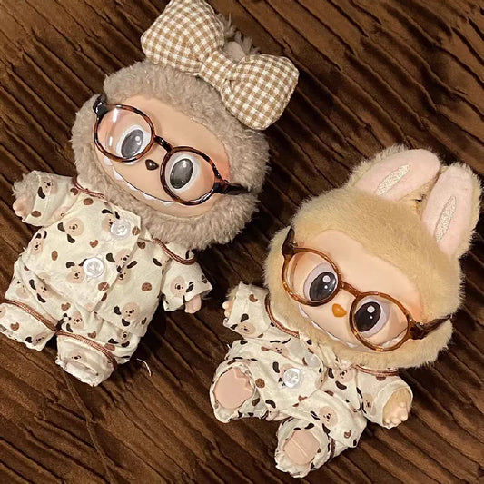 Labubu Silk Spotted Pajamas - Luxe Sleepwear Outfit for 17Cm Labubu Doll with Soft Polka Dot Design