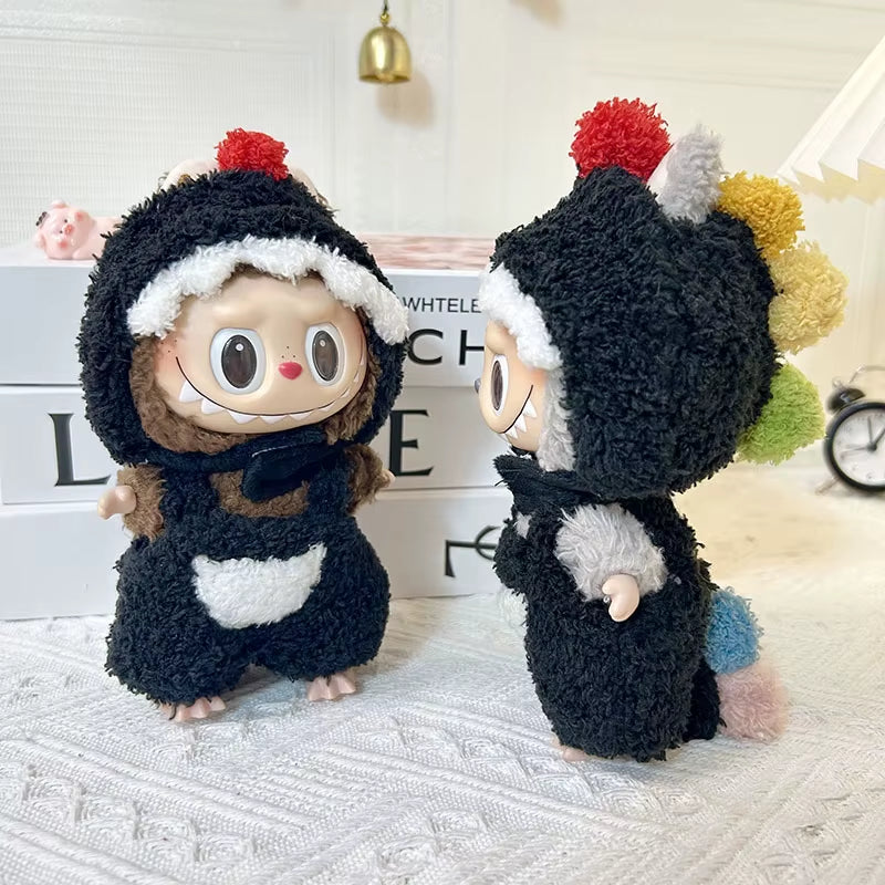 17Cm Black Dinosaurs Labubu Doll Clothes Hoodies Doll Accessories Cool Colorful Korea Kpop Exo Labubu Outfit Kawaii ﻿DIY Gift