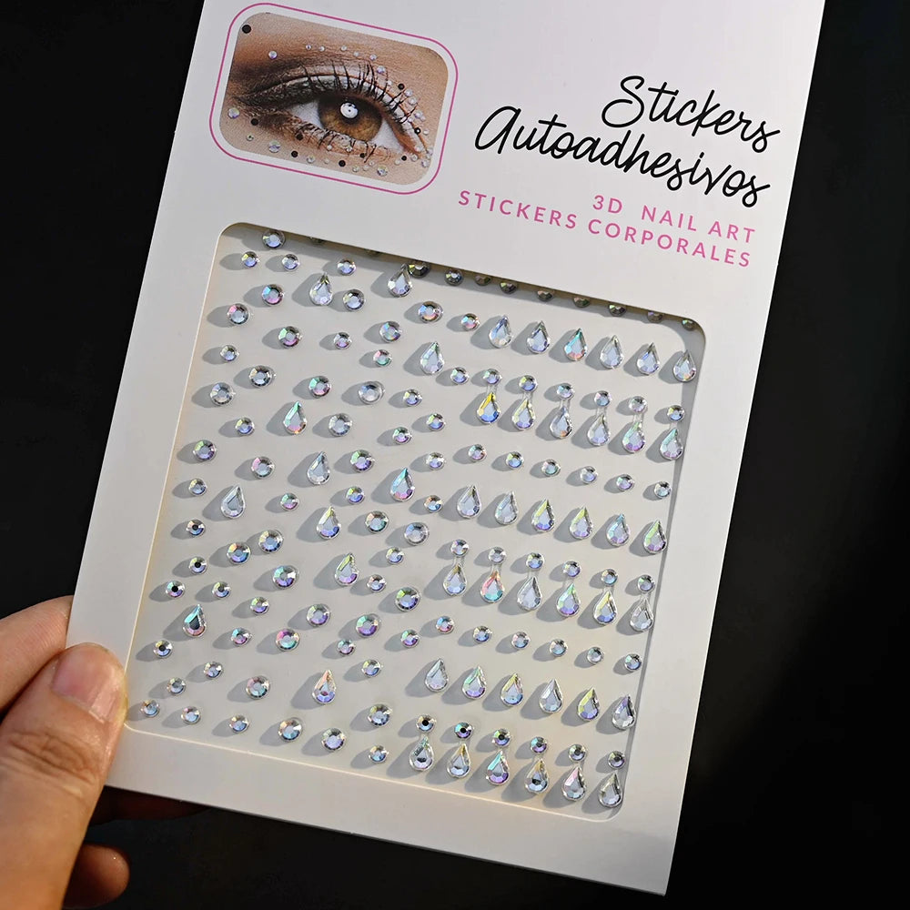 1Pc 5D Face Diamond Water Drops Rhinestone Gem Sticker Crystal Tear Eyeshadow Sticker Nail Body Makeup Stars Sticker DIY Decor