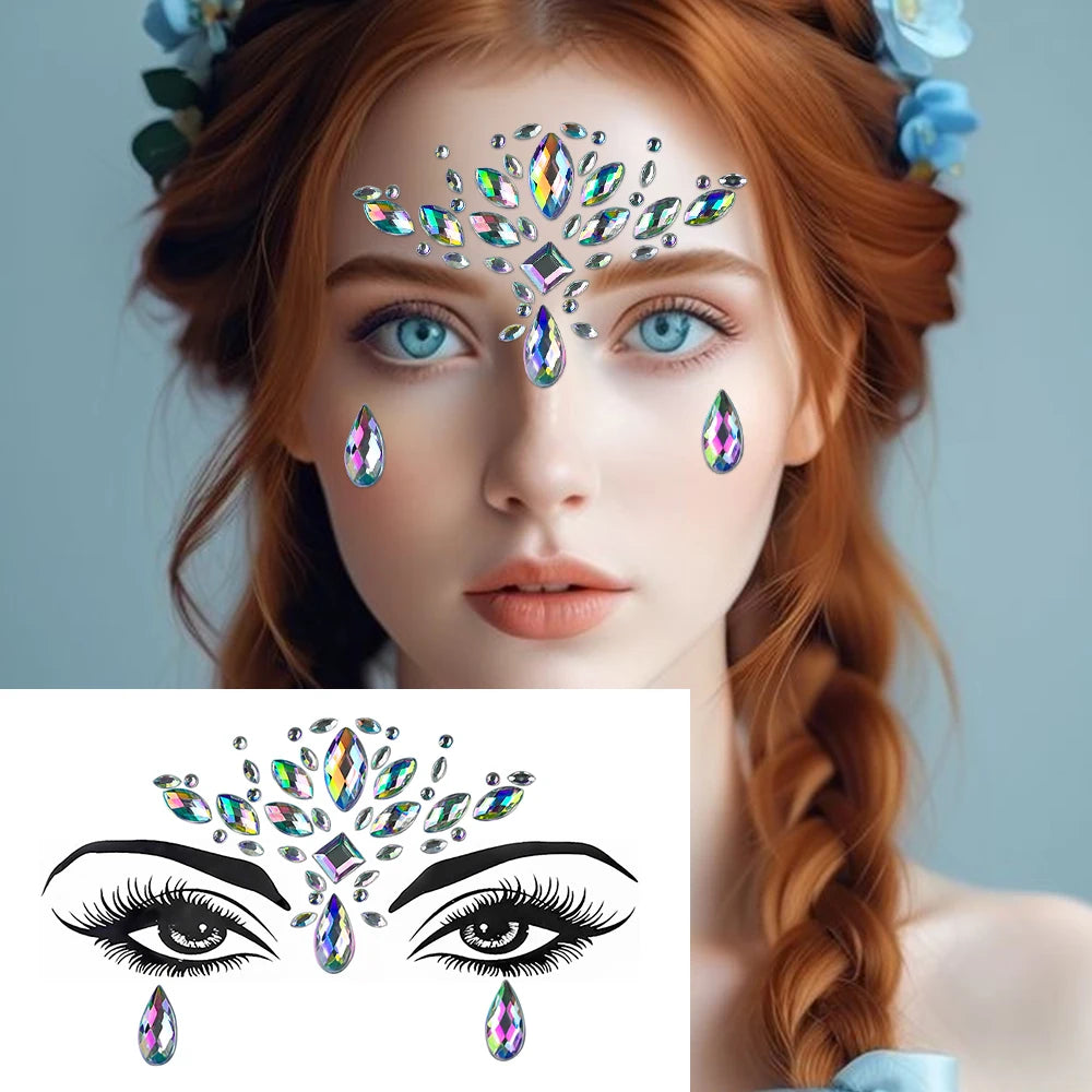 1Pc 5D Face Diamond Water Drops Rhinestone Gem Sticker Crystal Tear Eyeshadow Sticker Nail Body Makeup Stars Sticker DIY Decor