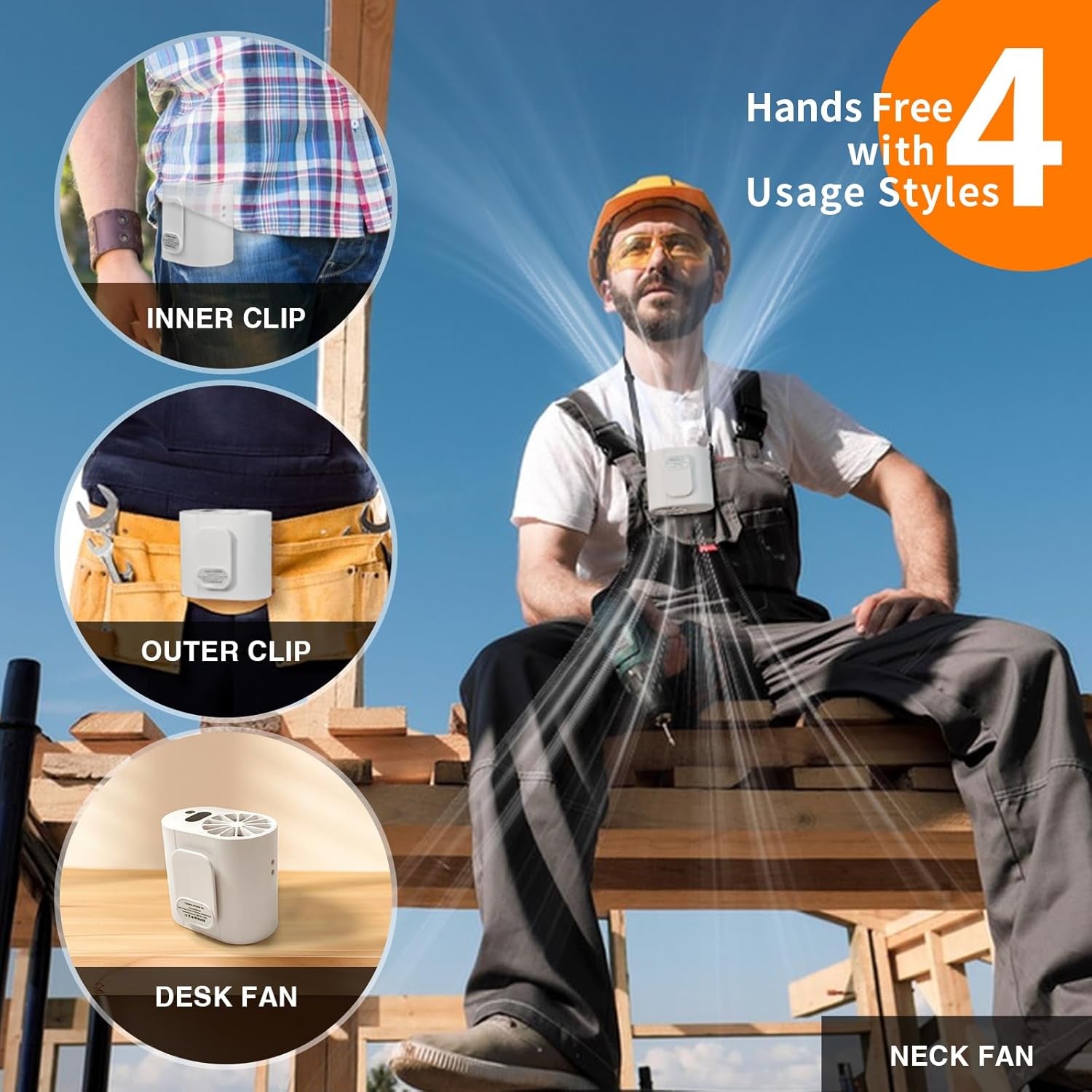 7000Mah Portable Waist Clip Fan, with LED Flashlight, 30H Cooling Personal Wearable Fan, 4-Speed 10000RPM Powerful and Silent Waist Fan, Rechargeable Hands-Free Fan for Outdoor Jobsite Camping