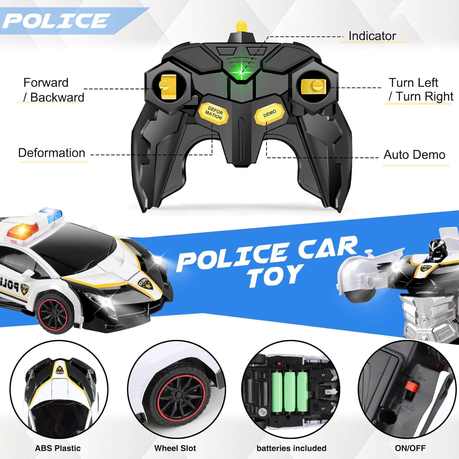 Remote Control Car Toy for Kids 4 5 6 7 8, Transform Police RC Cars Toy, Robot Car, Birthday Gift for Kids Toys Age 4 5 6 Years Old Boys and Girls