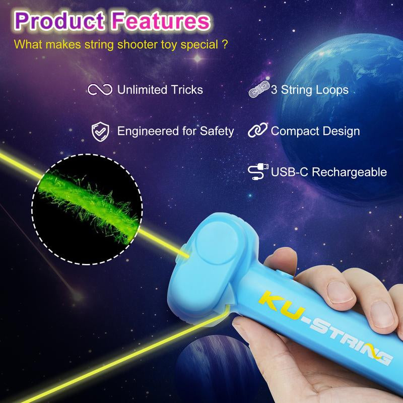 Glow-In-The-Dark String Shooter Toy W/ Dual Built-In UV Blacklights-Safe Fun for Adults & Kids - Rope Launcher Gift