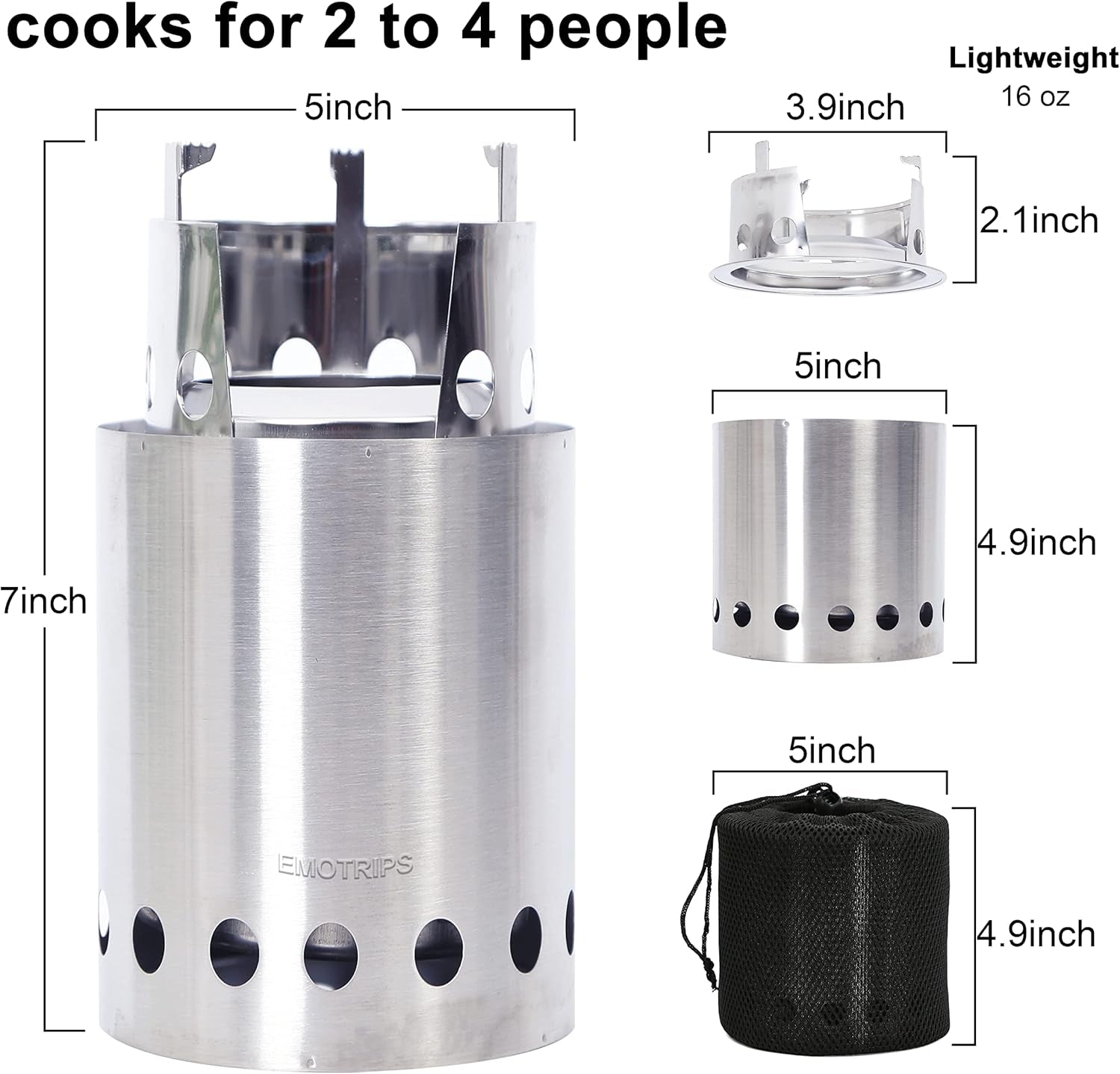 Outdoor Stainless Steel Portable Fire Pits for Outdoor Backpacking Hiking Traveling Picnic BBQ, Outdoor Wood Stove, Backpacking Stove, 4.9 Inch, Silver