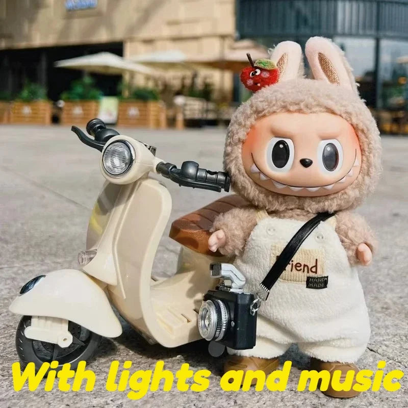 Labubu Doll Mini Electric Motorcycle,Labubu Doll Accessories, Fun Cute Doll Toys,With Lights and Music,Diy Kid Christmas Gift