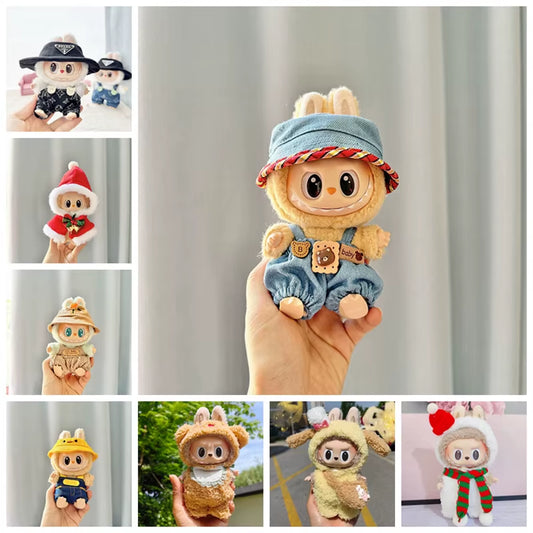 Adorable 17Cm Mini Plush Doll Outfit - Kpop Exo Labubu Bear Jumpsuit Accessories for Kids DIY Gift