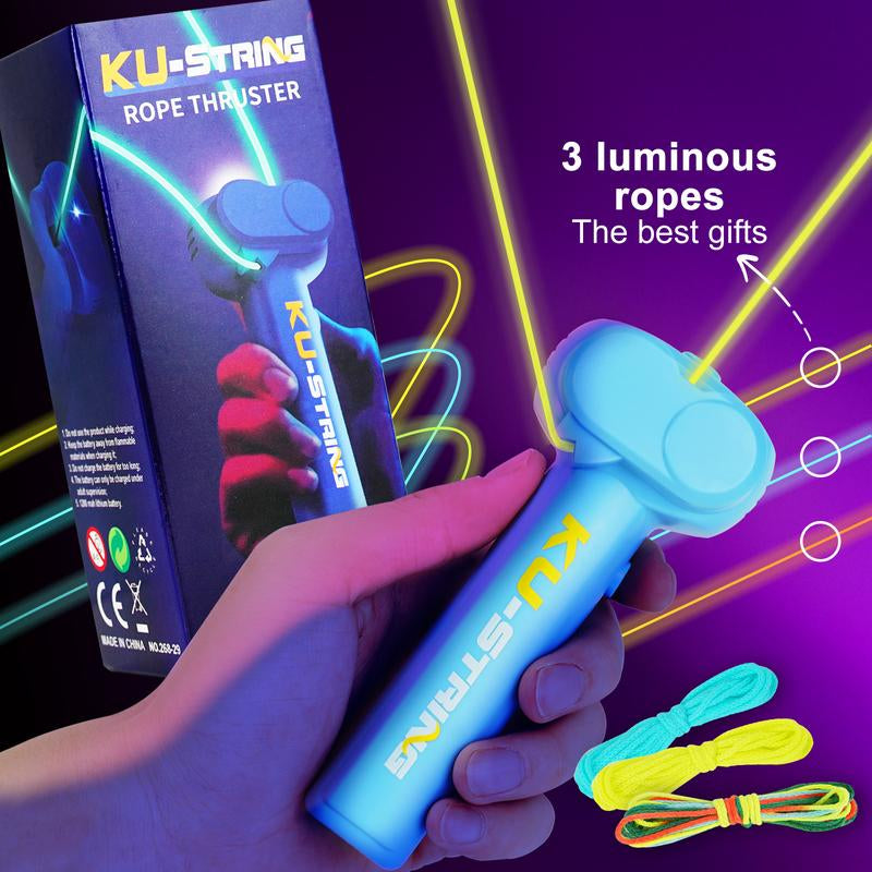Glow-In-The-Dark String Shooter Toy W/ Dual Built-In UV Blacklights-Safe Fun for Adults & Kids - Rope Launcher Gift