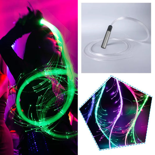 Disco Dance Whip Party Led Fiber Optic Dancing Whips Rechargeable Glowing Whip Sparkle Flow Toy Light up 360° Swivel Rave EDM