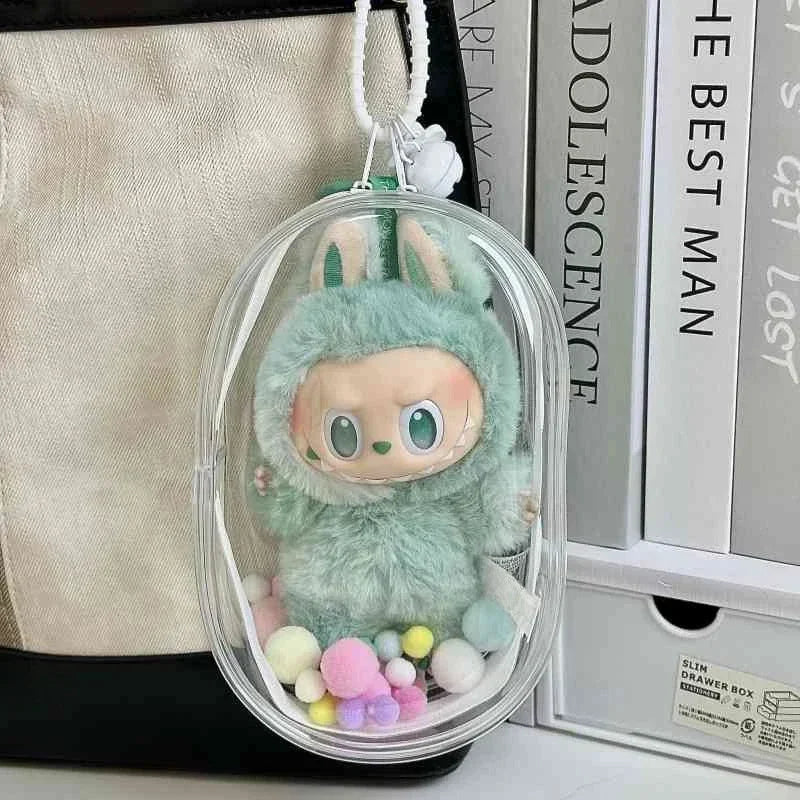 New Labubu Pendant Display Box Transparent 360 Rotating Dustproof Labubu Plush Doll Figure Blind Box Storage Display Stand