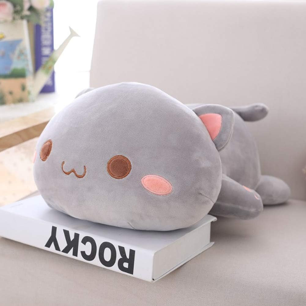 Cat Stuffed Animals, Soft Cat Plush Pillow Kawaii Kitten Stuffed Animal Toy Gifts for Kids (Grey round Eyes, 13.7")