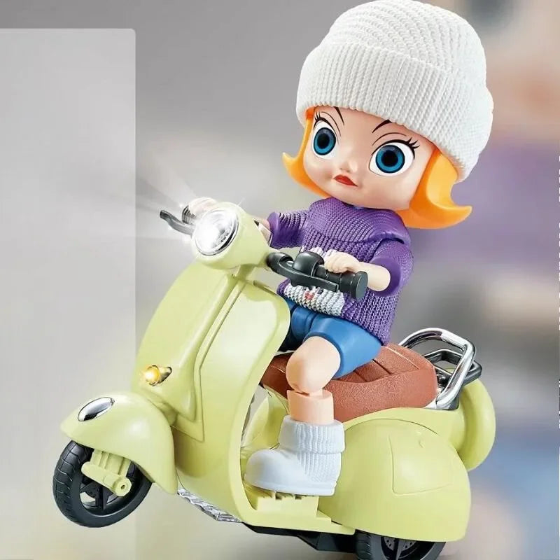 Labubu Doll Mini Electric Motorcycle,Labubu Doll Accessories, Fun Cute Doll Toys,With Lights and Music,Diy Kid Christmas Gift