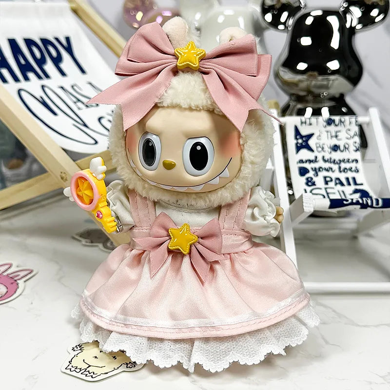 17Cm Labubu Mini Plush Doll Clothes Outfit Accessories Labubu Clothes Vinyl Doll Pendant Shark Suit Palace Flower Skirt Clothes