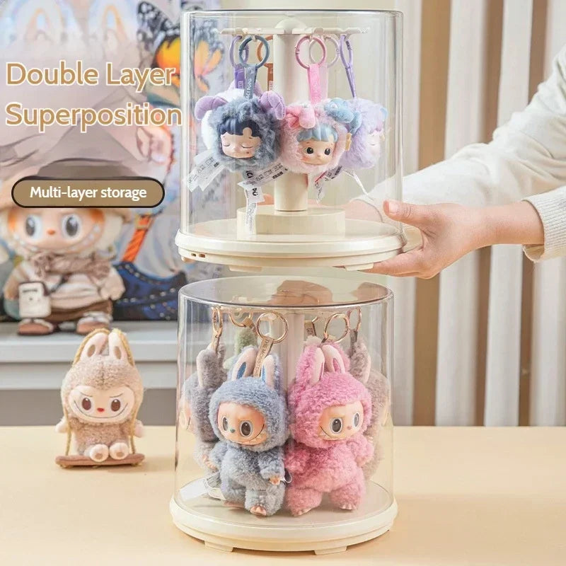 New Labubu Pendant Display Box Transparent 360 Rotating Dustproof Labubu Plush Doll Figure Blind Box Storage Display Stand
