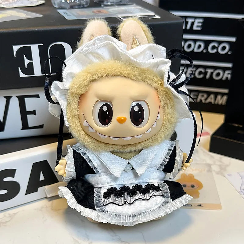 17Cm Labubu Mini Plush Doll Clothes Outfit Accessories Labubu Clothes Vinyl Doll Pendant Shark Suit Palace Flower Skirt Clothes