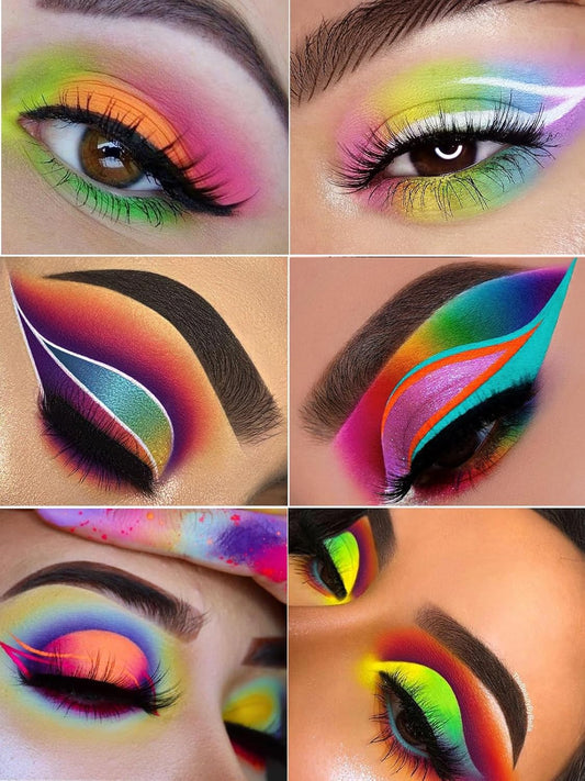 Neon Eyeshadow Glow Palette UV Glow Blacklight Matte and Glitter, 24 Colors Highly Pigmented Eyeshadow Kit with 4 Brushes for Face Body Makeup