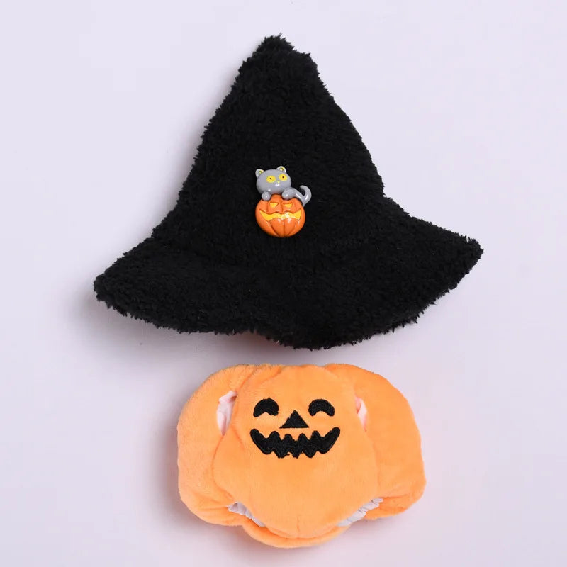 17Cm Labubu Halloween Costume - Pumpkin Outfit with Black Hat, Cute Plush Doll Clothing for Labubu, Spooky Festival Cosplay