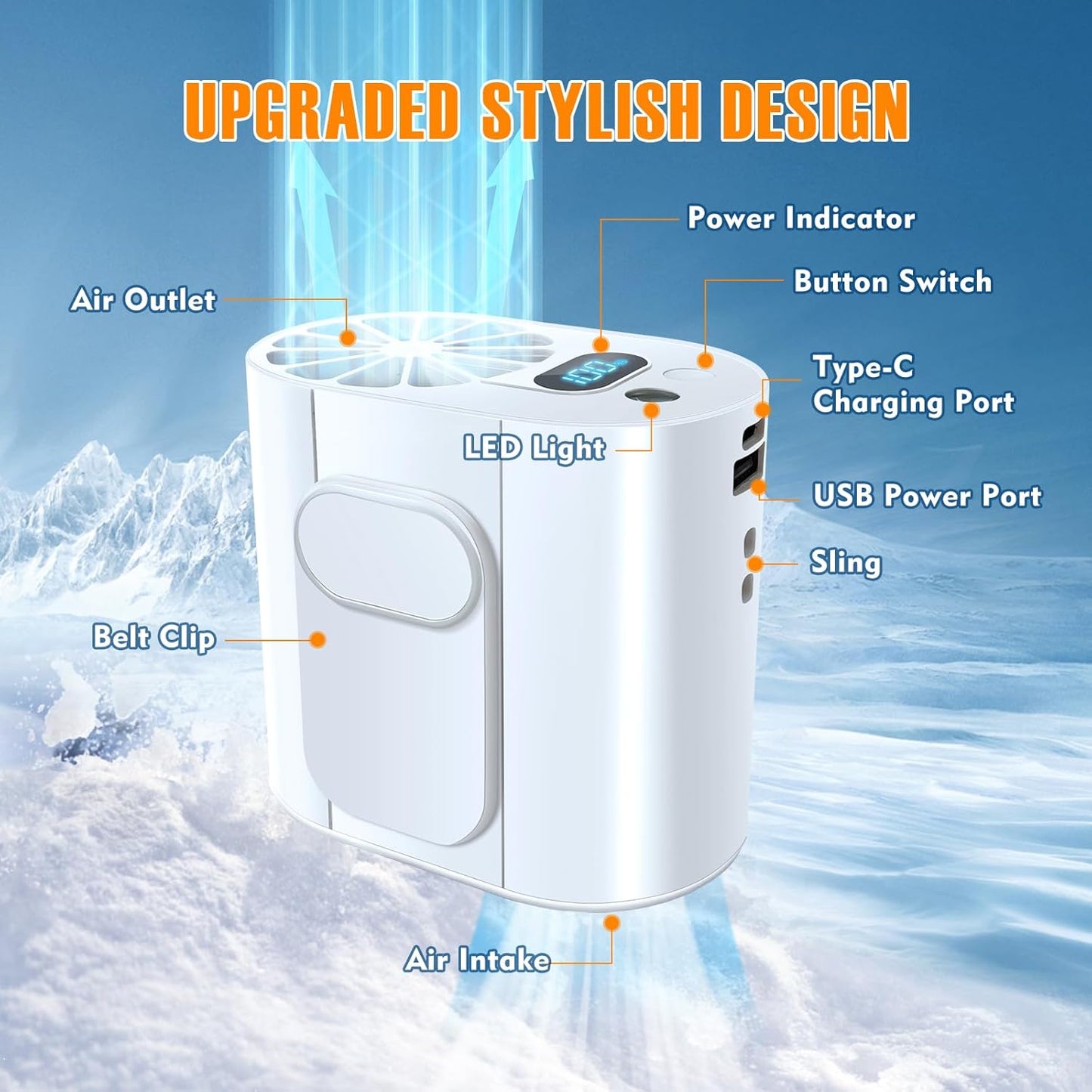 7000Mah Portable Waist Clip Fan, with LED Flashlight, 30H Cooling Personal Wearable Fan, 4-Speed 10000RPM Powerful and Silent Waist Fan, Rechargeable Hands-Free Fan for Outdoor Jobsite Camping