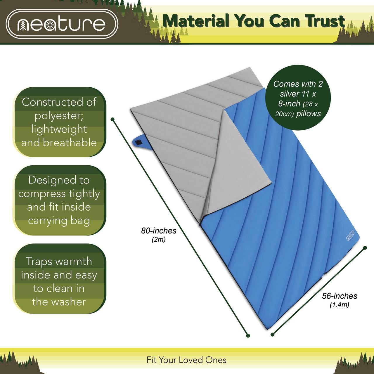 Adult Double Sleeping Bag - Queen Size Backpacking Double Sleeping Bag