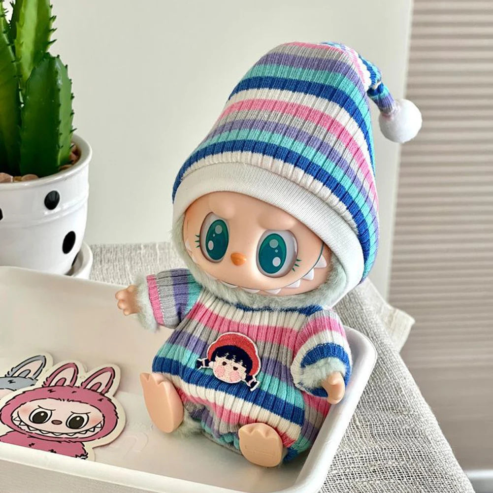 For 15Cm Labubu Clothes Outfit Accessories Autumn Dopamine Jumpsuit Hat Kid Toy Gift Labubu Ropa