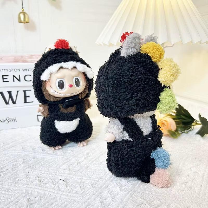 17Cm Black Dinosaurs Labubu Doll Clothes Hoodies Doll Accessories Cool Colorful Korea Kpop Exo Labubu Outfit Kawaii ﻿DIY Gift