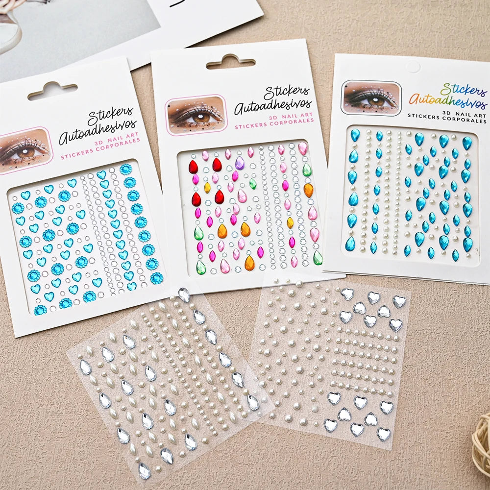1Pc 5D Face Diamond Water Drops Rhinestone Gem Sticker Crystal Tear Eyeshadow Sticker Nail Body Makeup Stars Sticker DIY Decor
