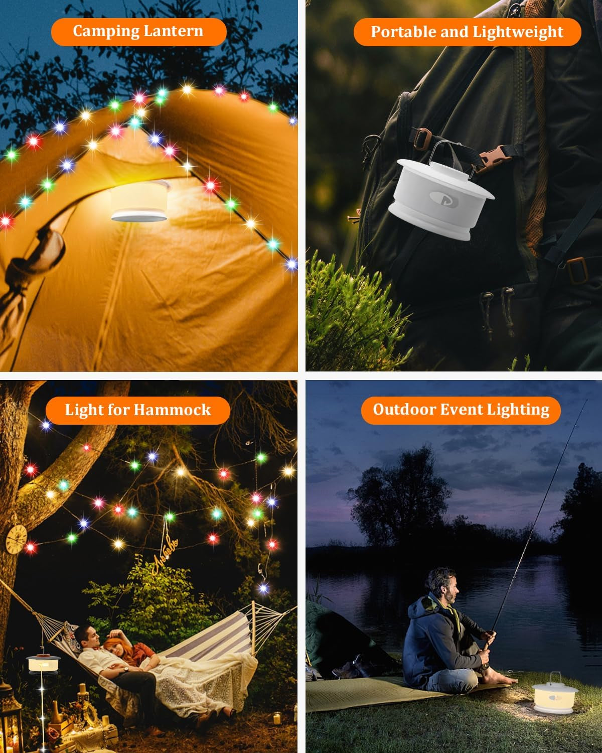Camping String Lights, RGB Retractable String Lights Camping with 19 Lighting Modes, Quick 20S Recovery, 33FT Portable Camping Lights, Waterproof, Rechargeable Tent Lights for Yard Bedroom Decor