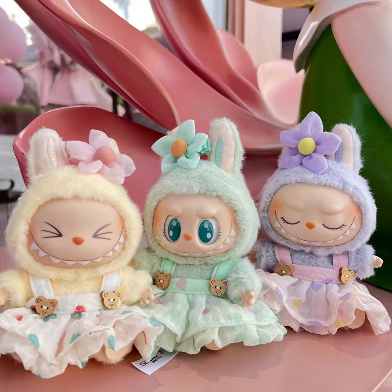 Adorable Labubu Doll Outfit Set - Wrinkled Skirt, Flower Hairpin & Fisherman Hat for 17cm Dolls