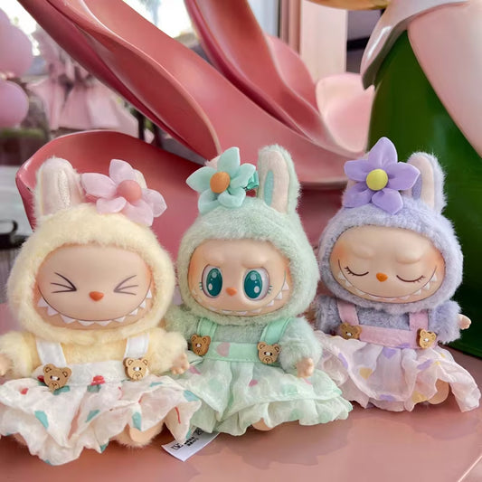 Adorable Labubu Doll Outfit Set - Wrinkled Skirt, Flower Hairpin & Fisherman Hat for 17cm Dolls