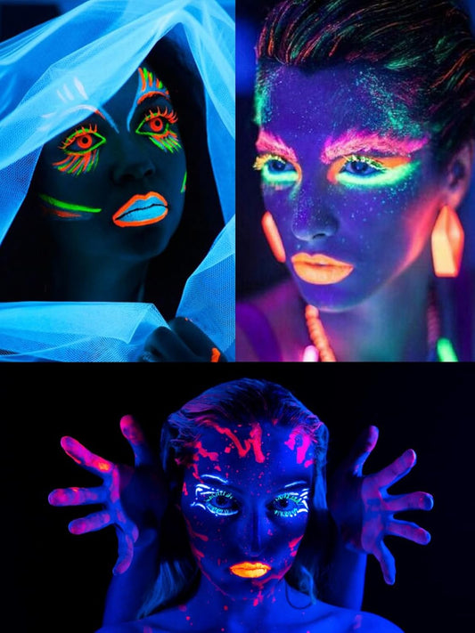 Neon Eyeshadow Glow Palette UV Glow Blacklight Matte and Glitter, 24 Colors Highly Pigmented Eyeshadow Kit with 4 Brushes for Face Body Makeup