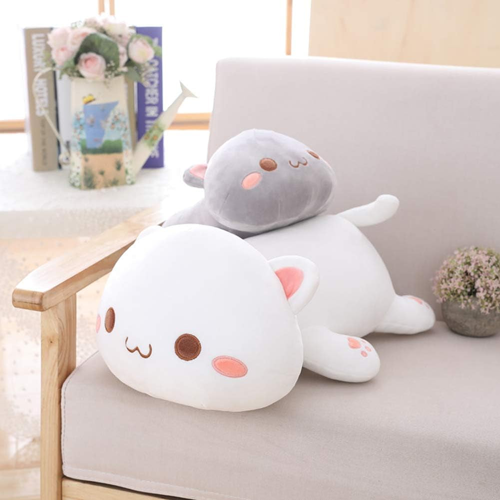 Cat Stuffed Animals, Soft Cat Plush Pillow Kawaii Kitten Stuffed Animal Toy Gifts for Kids (Grey round Eyes, 13.7")