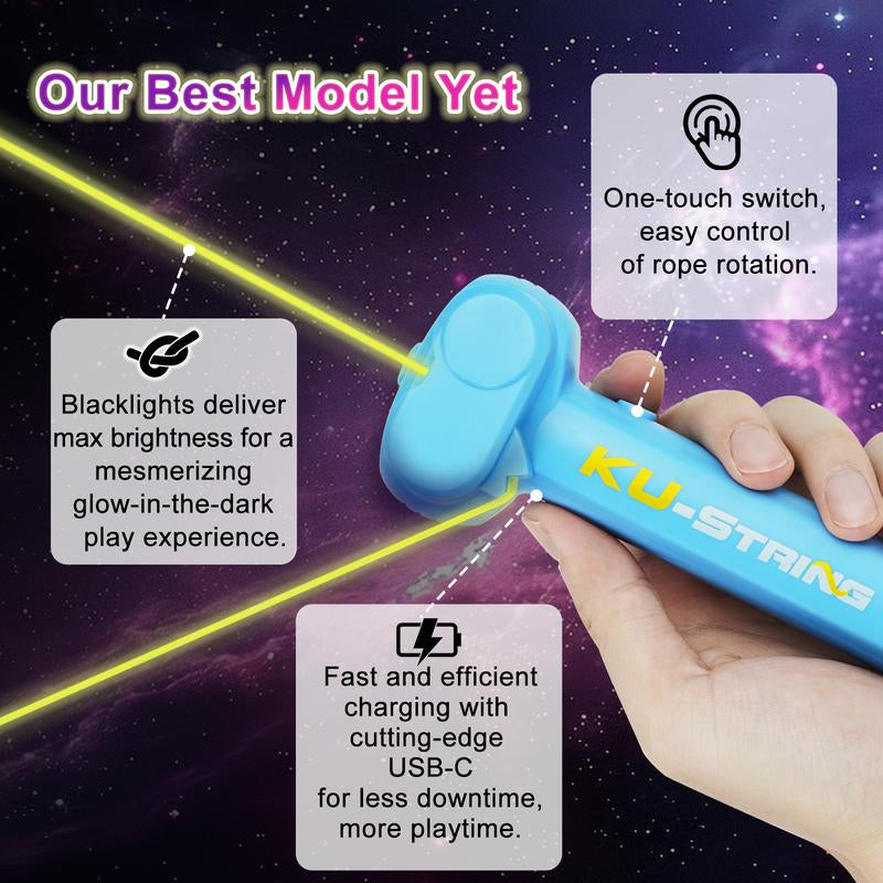 Glow-In-The-Dark String Shooter Toy W/ Dual Built-In UV Blacklights-Safe Fun for Adults & Kids - Rope Launcher Gift