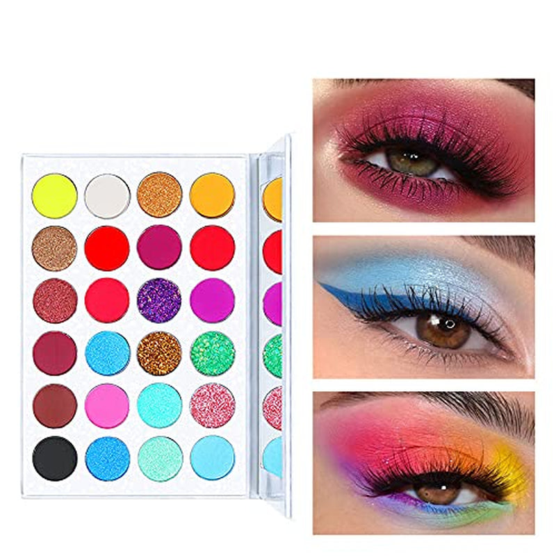 24 Colors Neon Glitter Eyeshadow Palette UV Luminous Matte and Glitter Makeup Pallet Shimmer Eye Makeup Waterproof and Sweat Resistant Eye Shadow (24 Colors)