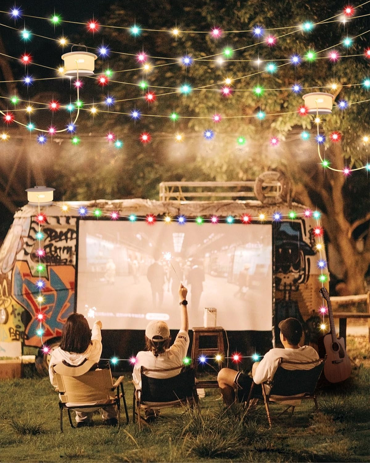 Camping String Lights, RGB Retractable String Lights Camping with 19 Lighting Modes, Quick 20S Recovery, 33FT Portable Camping Lights, Waterproof, Rechargeable Tent Lights for Yard Bedroom Decor