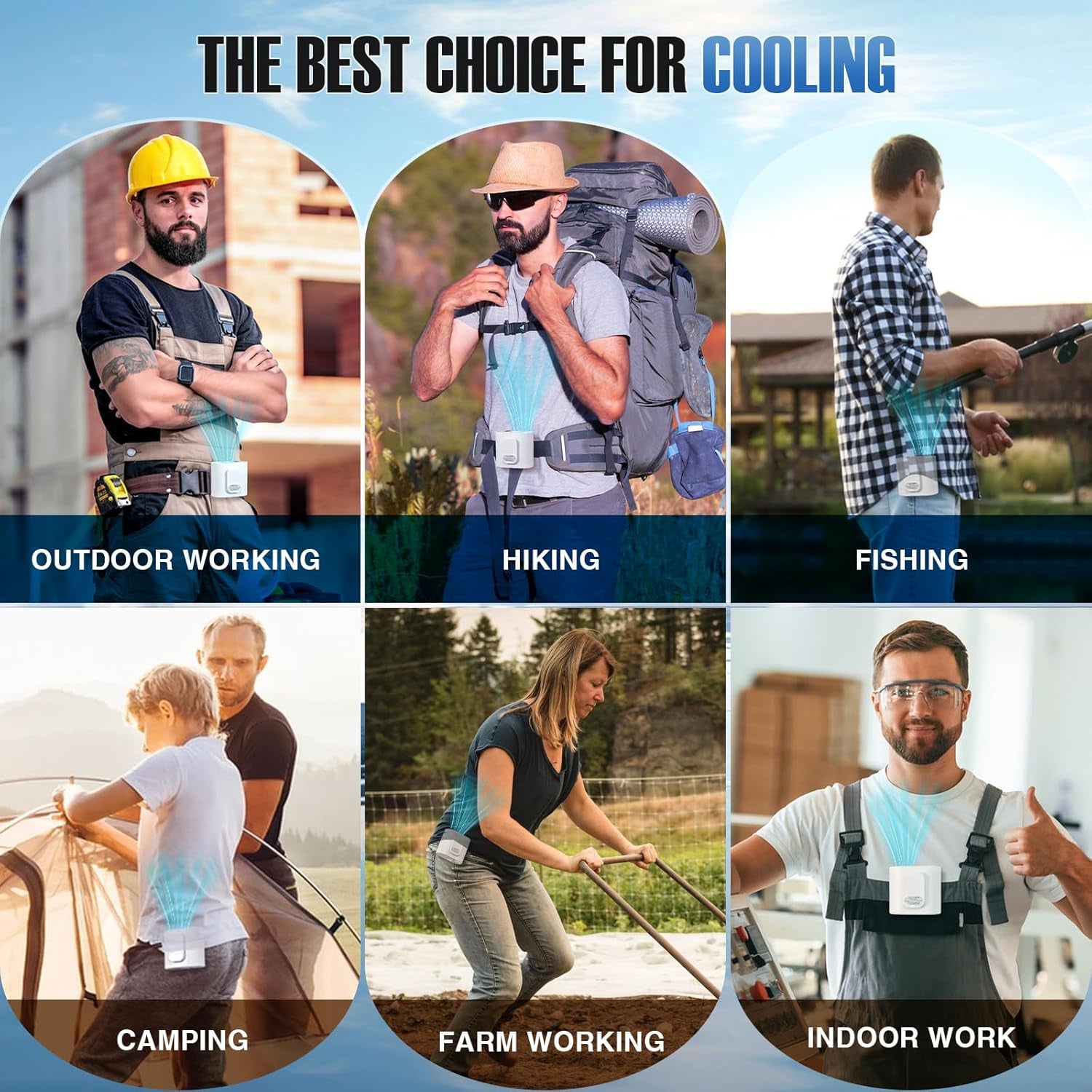 7000Mah Portable Waist Clip Fan, with LED Flashlight, 30H Cooling Personal Wearable Fan, 4-Speed 10000RPM Powerful and Silent Waist Fan, Rechargeable Hands-Free Fan for Outdoor Jobsite Camping