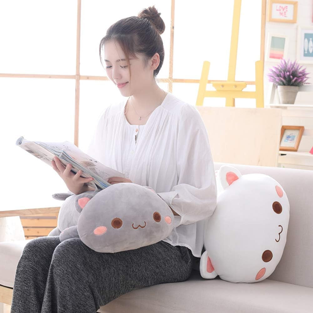 Cat Stuffed Animals, Soft Cat Plush Pillow Kawaii Kitten Stuffed Animal Toy Gifts for Kids (Grey round Eyes, 13.7")