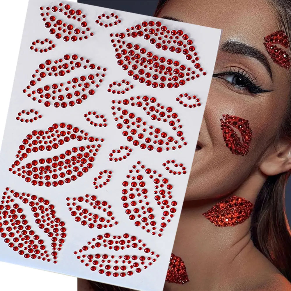 1Sheet 900Pcs Rainbow Face Glittle Gem Stickers Stick-On Facial Tattoo Eye Rhinestone Jewels 3/4/5Mm Mix Wedding Party Make Up