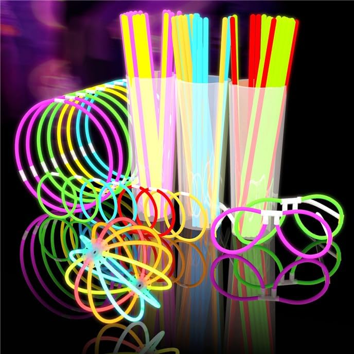 209Pcs Glow Sticks Bulk Party Pack Includes 100 8" Glow Sticks and 109 Accessories, with Bonus Connectors for Glow Sphere and Eye Glasses, for Party Festivals Rave Halloween