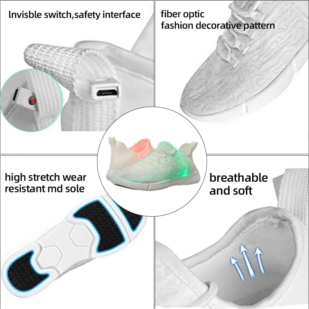 Light up Shoes,Fiber Optic LED Shoes for Women Men USB Charging Dancing LED Sneakers Flashing Shoes Glowing Luminous Trainers for Festivals,Christmas,Halloween and Parties White