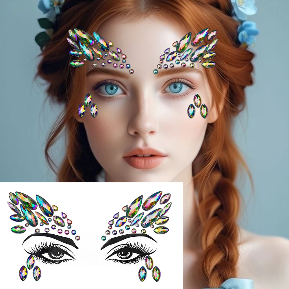 1Pc 5D Face Diamond Water Drops Rhinestone Gem Sticker Crystal Tear Eyeshadow Sticker Nail Body Makeup Stars Sticker DIY Decor