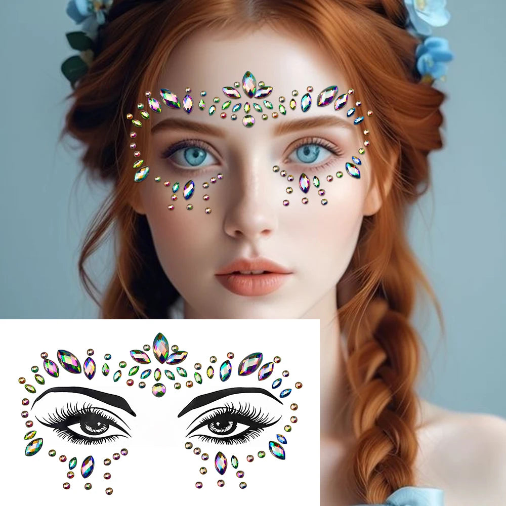 1Pc 5D Face Diamond Water Drops Rhinestone Gem Sticker Crystal Tear Eyeshadow Sticker Nail Body Makeup Stars Sticker DIY Decor