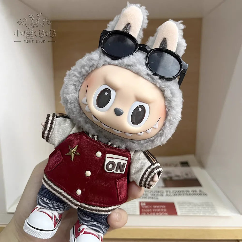For 15Cm Labubu Clothes Red Baseball Jersey Stylish Outfits Stylish Look for Labubu Vinyl Dolls