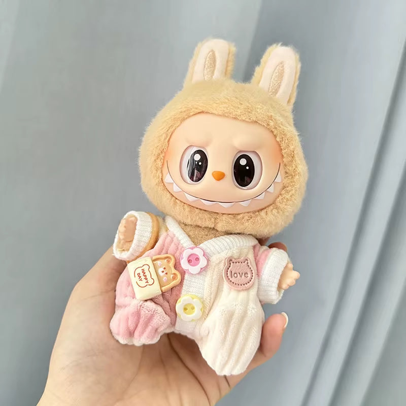 15Cm/17Cm Labubu I II Dolls Clothes Cute Eye Mask Pajamas Three Piece Set Accessories Clothing Plush Doll'S Clothes