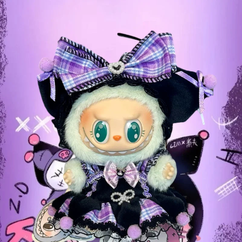 17Cm Labubu Mini Plush Doll Clothes Outfit Accessories Labubu Clothes Vinyl Doll Pendant Shark Suit Palace Flower Skirt Clothes