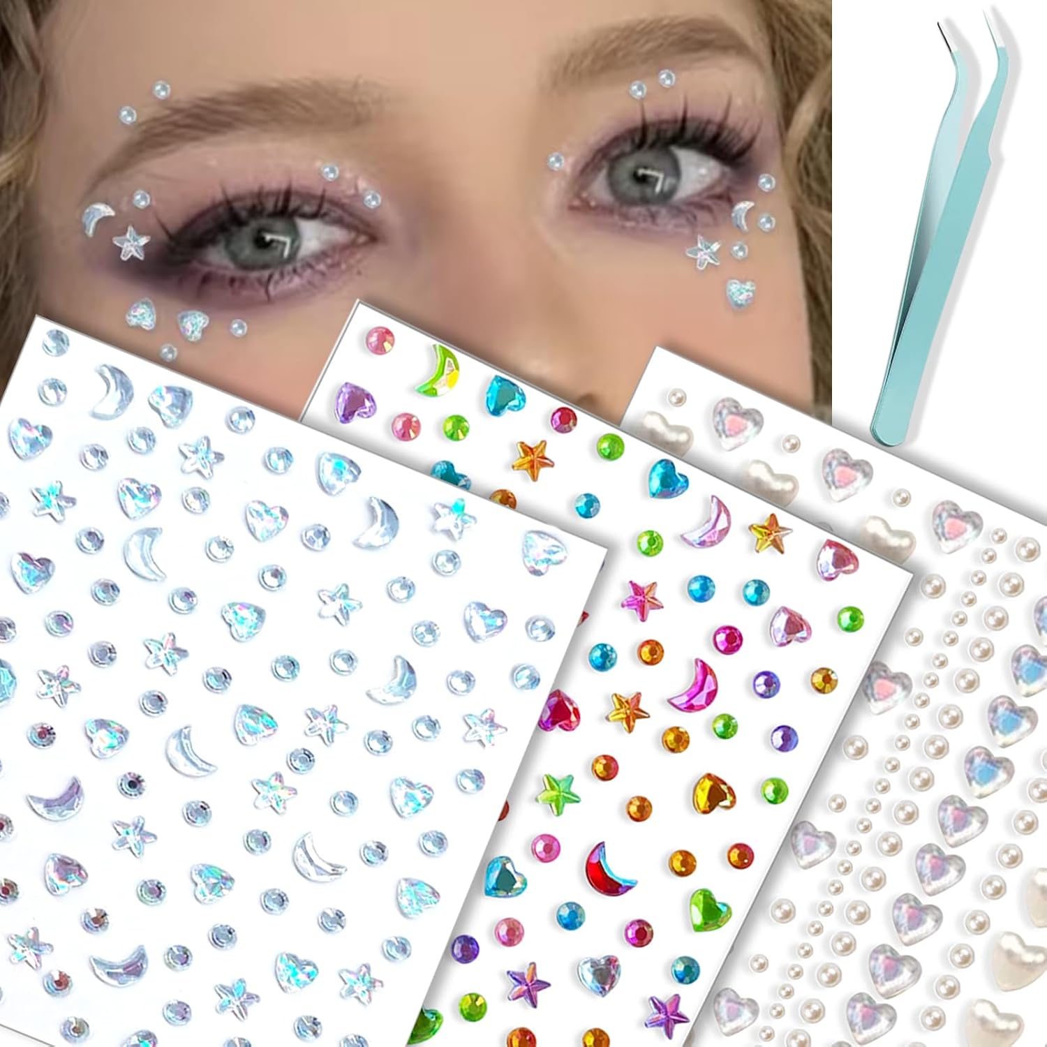 Self Adhesive Face Gems Stickers, Hair Gems Face Jewels Eye Jewels Rhinestones Festival Essentials Rave Accessories Rhinestone Stickers, Eye, Makeup for Kids,Women